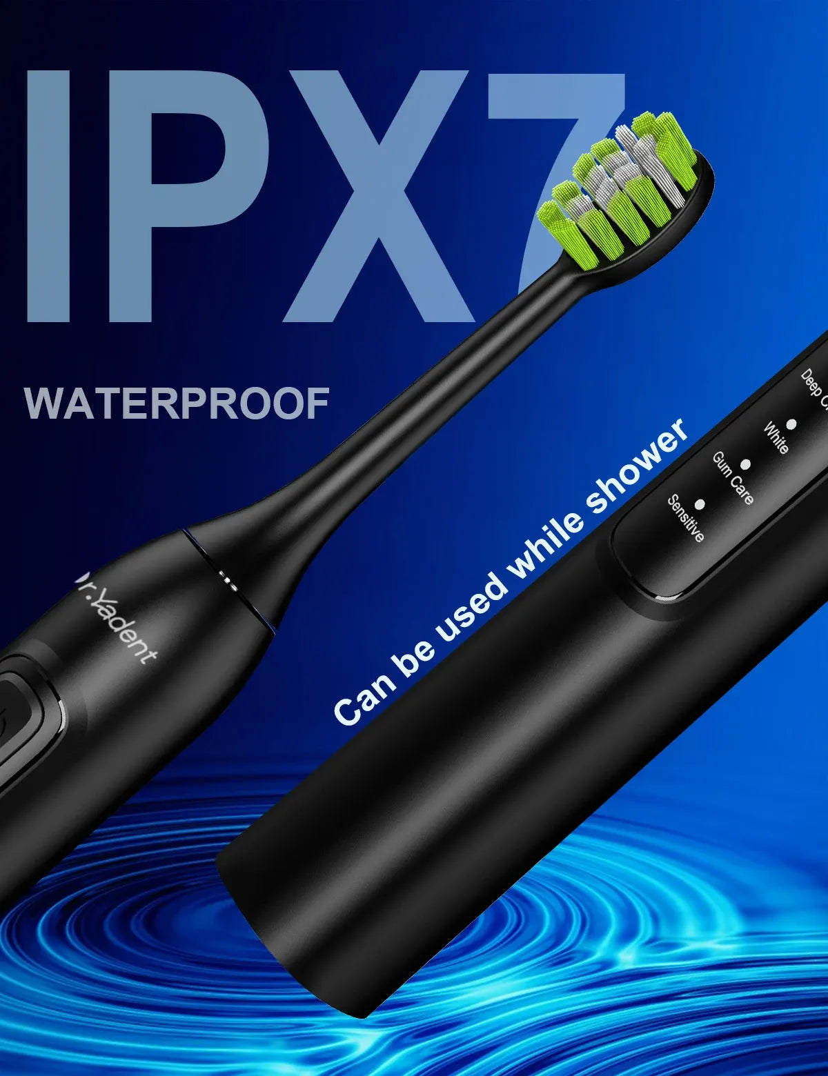 DrYadent Sonic Electric Toothbrush, USB-C Fast Charging, IPX7 Waterproof, 6 Replacement Brush Heads, 4 Smart Modes for Sensitive Care