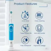 Oral-B D100 Electric Toothbrush, 2D Vitality Cleaning, Waterproof with Timer and Inductive Charger