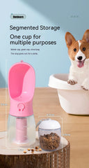 3-in-1 Portable Dog Water Bottle with Food Container & Waste Bag Dispenser – Multi-Functional Pet Travel Cup (Cherry Blossom Pink)