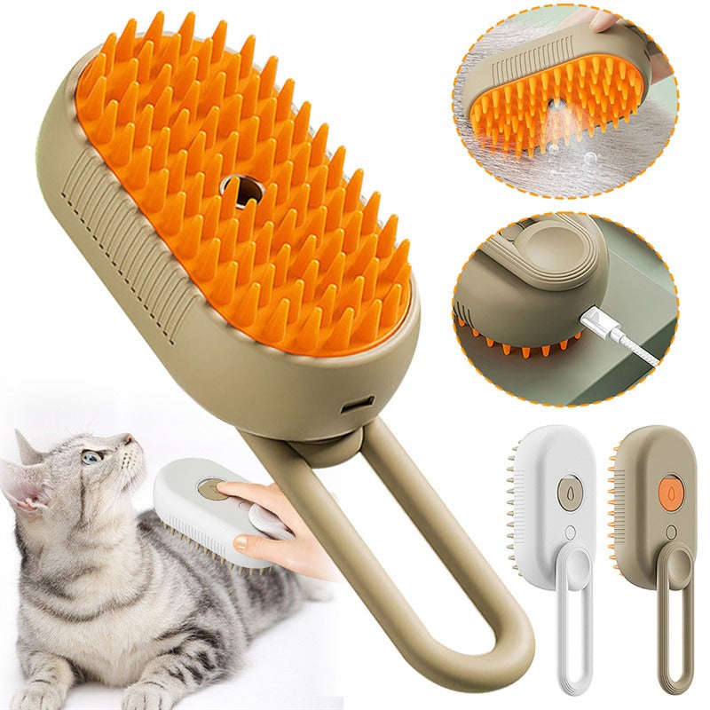 3-in-1 Electric Pet Steam Brush – Grooming Comb with Spray Function for Cats & Dogs, Hair Removal & Massage Tool (Light Purple)