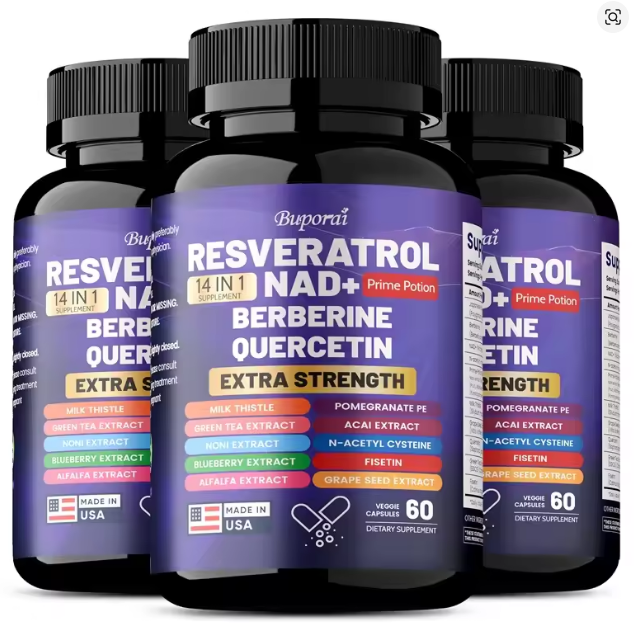 Resveratrol NAD+ Berberine & Quercetin – Anti-Aging, Antioxidant, Metabolism Support & Nerve Protection
