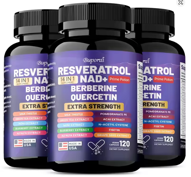 Resveratrol NAD+ Berberine & Quercetin – Anti-Aging, Antioxidant, Metabolism Support & Nerve Protection