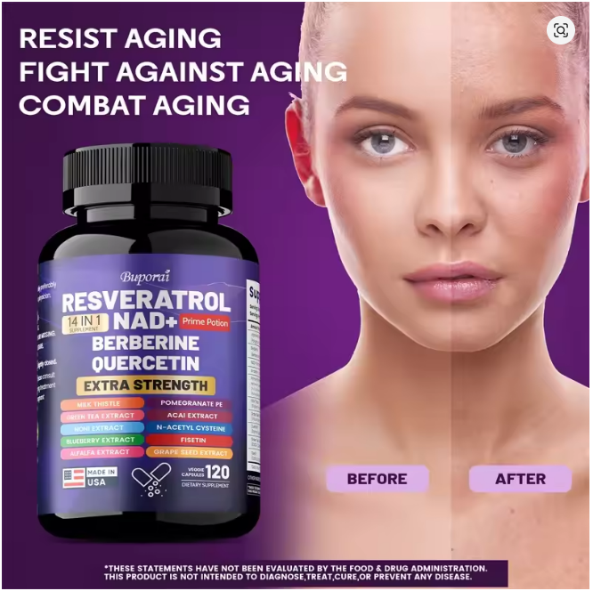 Resveratrol NAD+ Berberine & Quercetin – Anti-Aging, Antioxidant, Metabolism Support & Nerve Protection