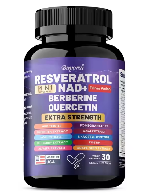 Resveratrol NAD+ Berberine & Quercetin – Anti-Aging, Antioxidant, Metabolism Support & Nerve Protection