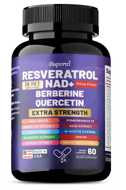 Resveratrol NAD+ Berberine & Quercetin – Anti-Aging, Antioxidant, Metabolism Support & Nerve Protection
