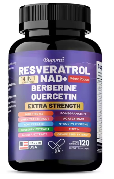 Resveratrol NAD+ Berberine & Quercetin – Anti-Aging, Antioxidant, Metabolism Support & Nerve Protection