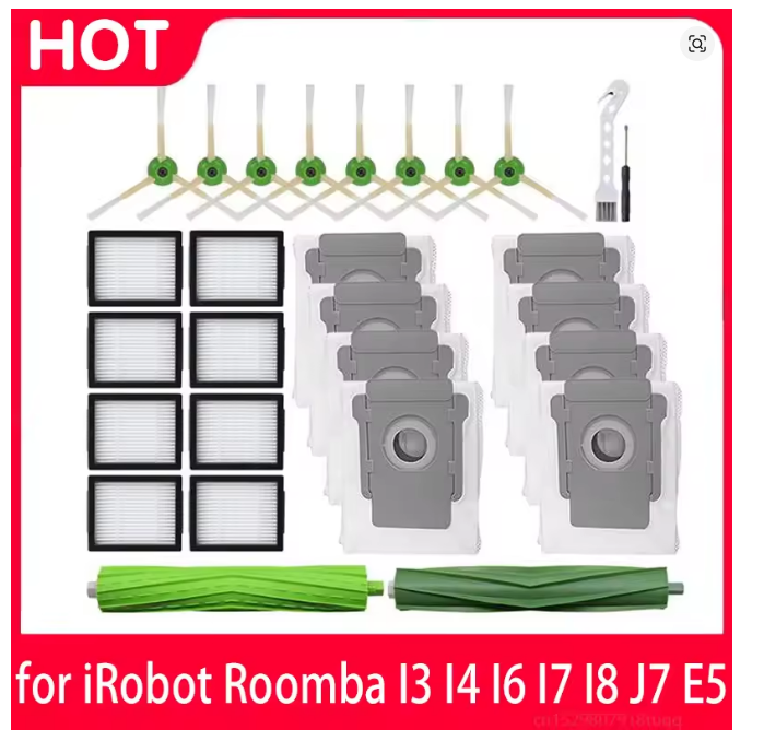 iRobot Roomba Replacement Parts Kit for I7/I7+, I3/I3+, I4/I4+, I6/I6+, I8/I8+, J7/J7+, E5/E6/E7 – Filter, Main Brush, Mop Cloth, Dust Bag, and Bracket