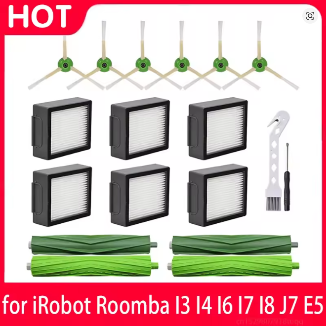 iRobot Roomba Replacement Parts Kit for I7/I7+, I3/I3+, I4/I4+, I6/I6+, I8/I8+, J7/J7+, E5/E6/E7 – Filter, Main Brush, Mop Cloth, Dust Bag, and Bracket