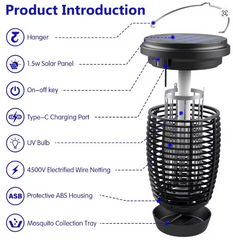 Solar Bug Zapper 2-in-1 – 4500V Indoor/Outdoor Mosquito Killer Lamp & Fly Trap, Solar Powered with Rechargeable Battery