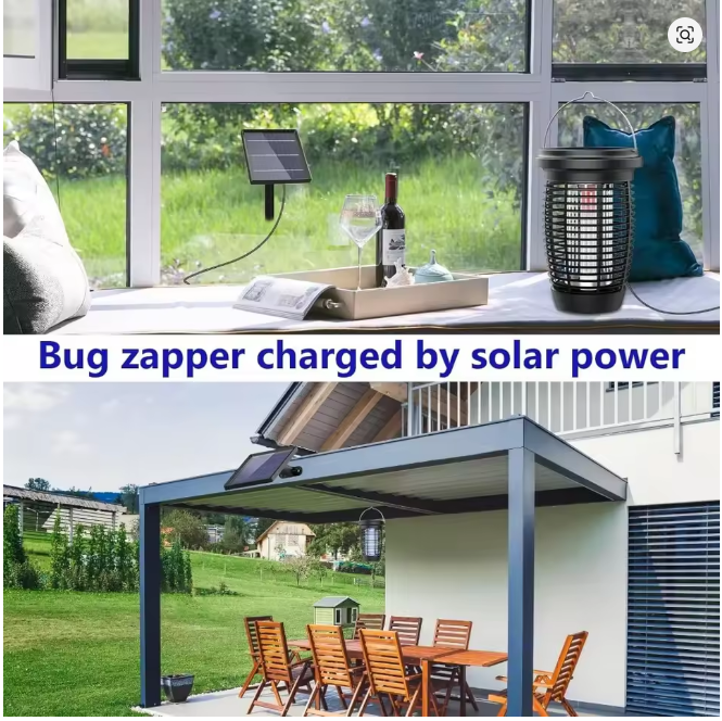Solar Bug Zapper 2-in-1 – 4500V Indoor/Outdoor Mosquito Killer Lamp & Fly Trap, Solar Powered with Rechargeable Battery