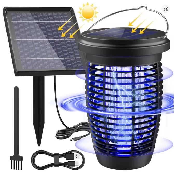 Solar Bug Zapper 2-in-1 – 4500V Indoor/Outdoor Mosquito Killer Lamp & Fly Trap, Solar Powered with Rechargeable Battery